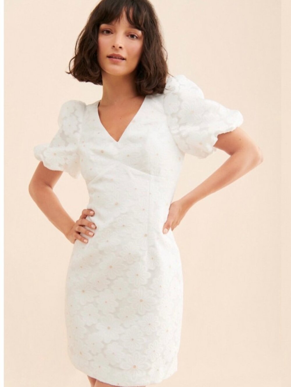Lilly Pulitzer White Floral Eyelet Puff Sleeve Mini Sheath Dress - Size 12